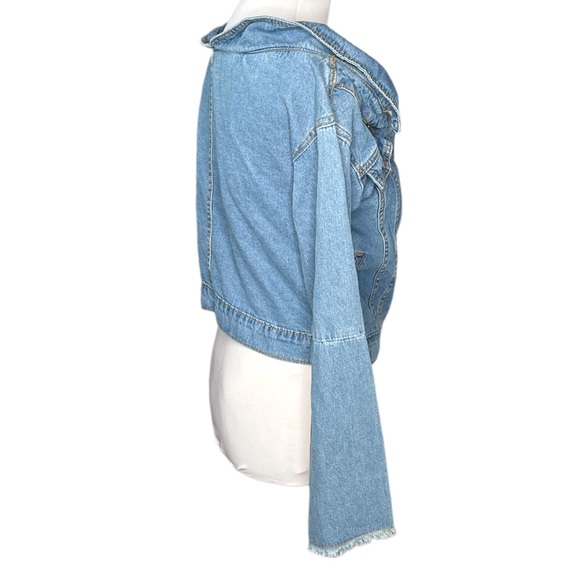 Mustard Seed Cold Shoulder Cropped Jean Jacket Blue Size Small - Picture 4 of 8
